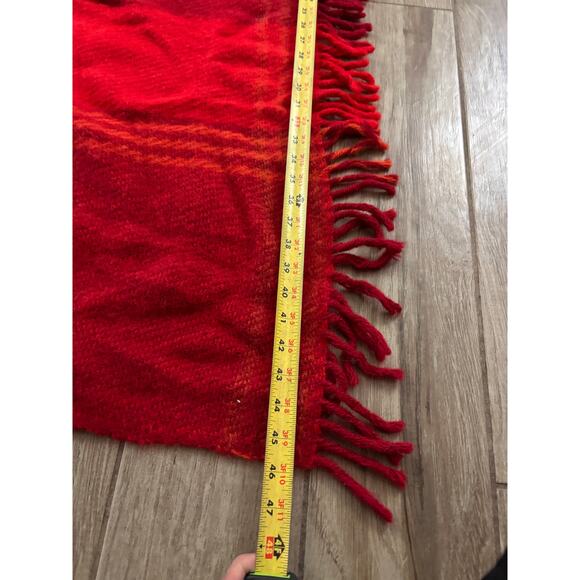 Vintage Hand Woven Red Stripe Wool Blanket 45"x80" Fringe - Picture 3 of 10